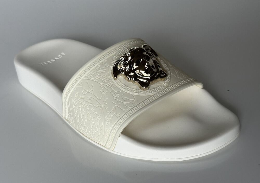 NIB $425 Versace Medusa Head Slides Sandals White 7 US (37 Eu) DSR262CN IT